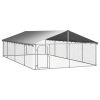Outdoor Dog Kennel with Roof 236.2"x118.1"x59.1" - Silver