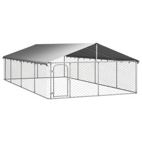 Outdoor Dog Kennel with Roof 236.2"x118.1"x59.1" - Silver