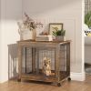 Furniture Style Dog Crate Side Table on Wheels with Double Doors and Lift Top. Rustic Brown, 31.50'' W x 22.05'' D x 25'' H. - Rustic Brown