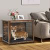Wooden Dog Crate Furniture with Tray and Double Door - Brown